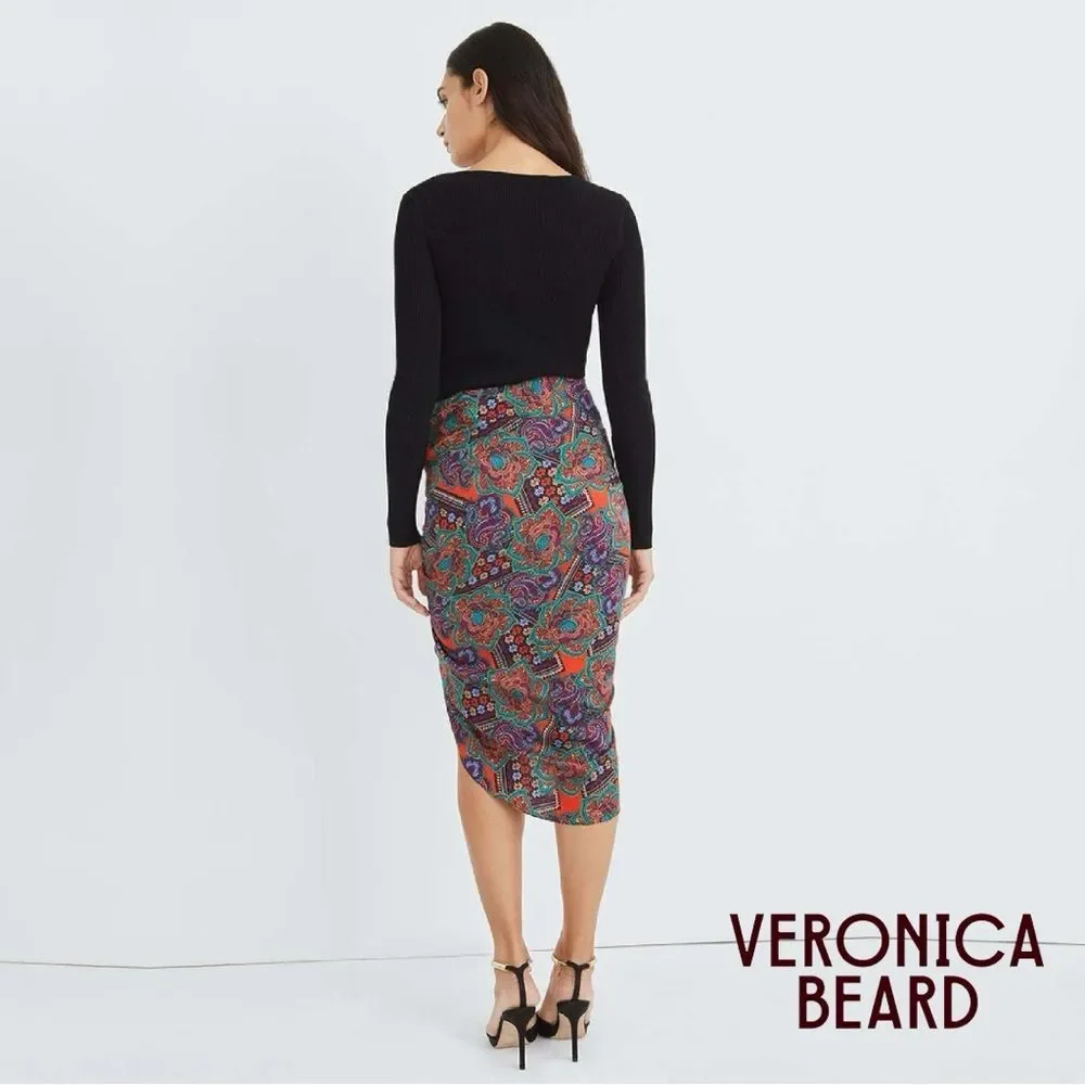 Veronica Beard **NWT** Ari Midi Skirt in Flame Red Multi Paisley Print